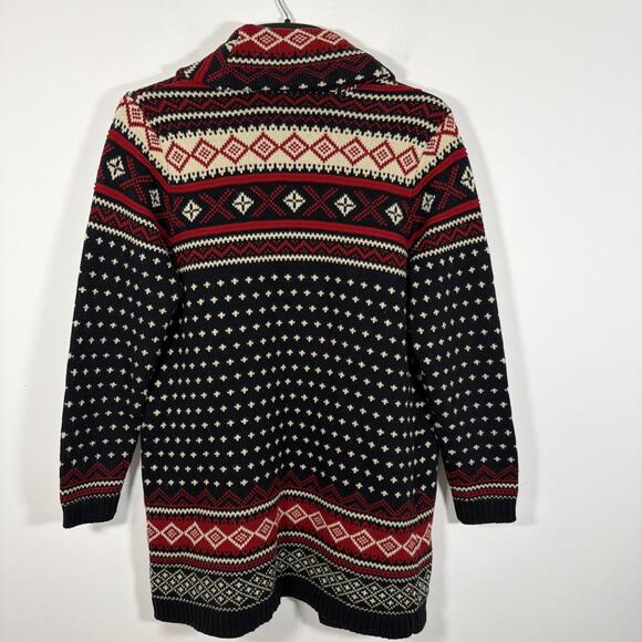 Vintage American Living Fair Isle Open Front Cardigan Sweater Medium Red Black - Picture 5 of 8